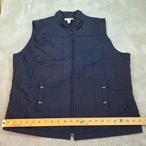 Talbots Jacket Sz 1X Black Sleeveless Quilted Vest Full Zipper‎ Front Pockets